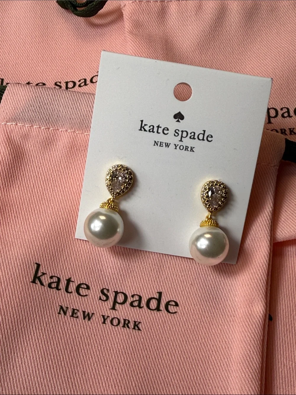 kate spade gold and white pearl teardrop earrings